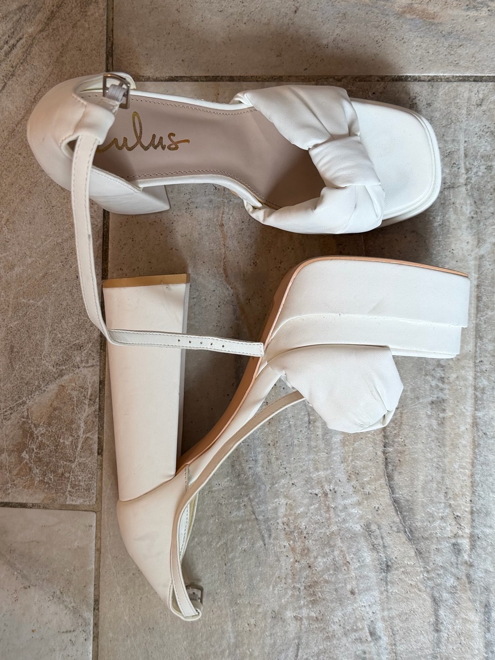 Lulu's White Knotted Platform Block Heels